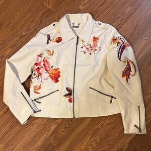 Odyn Floral Cream Vegan Leather Jacket